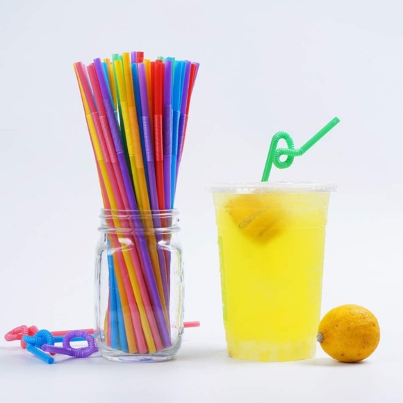 NEW! 200 Pcs Colorful Plastic Long Flexible Straws - Picture 2 of 7